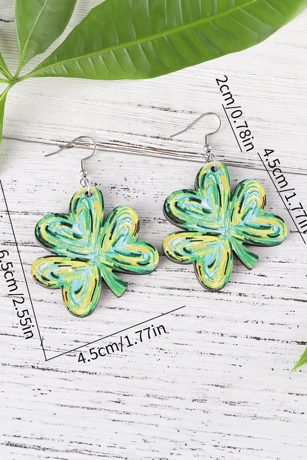 Light Green St. Patrick Painted Shamrock Shape Drop Earrings - Image 3