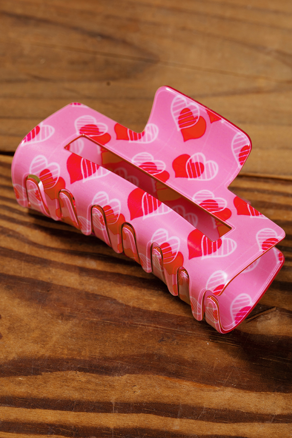 Pink Double Heart Printed Valentines Fashion Hair Claw - Image 2