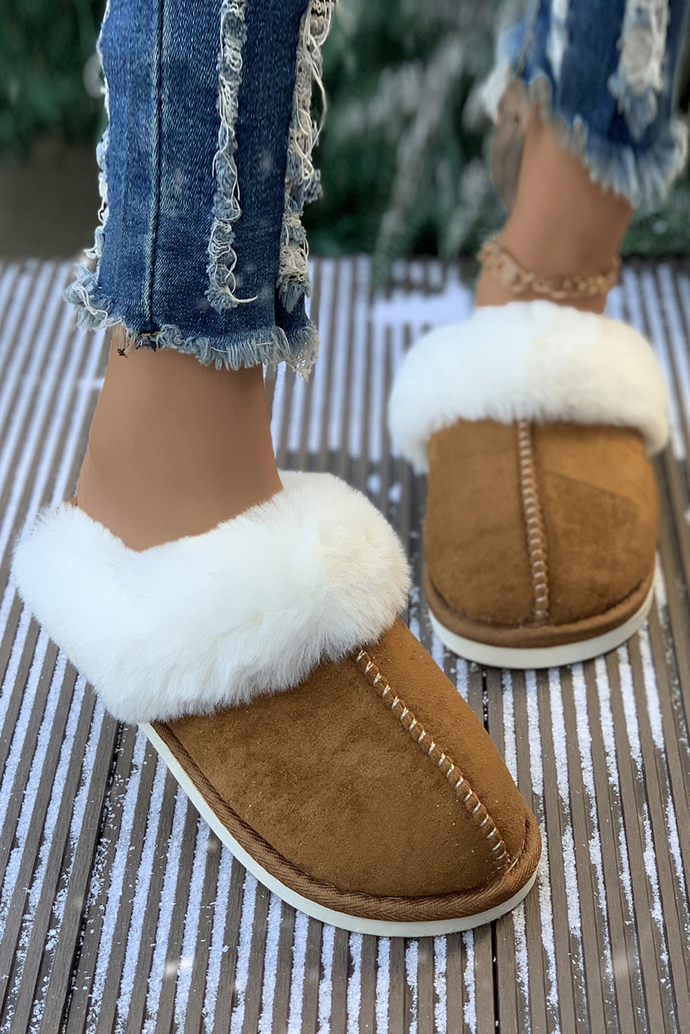 Camel Plush Suede Winter Home Slippers - Image 8