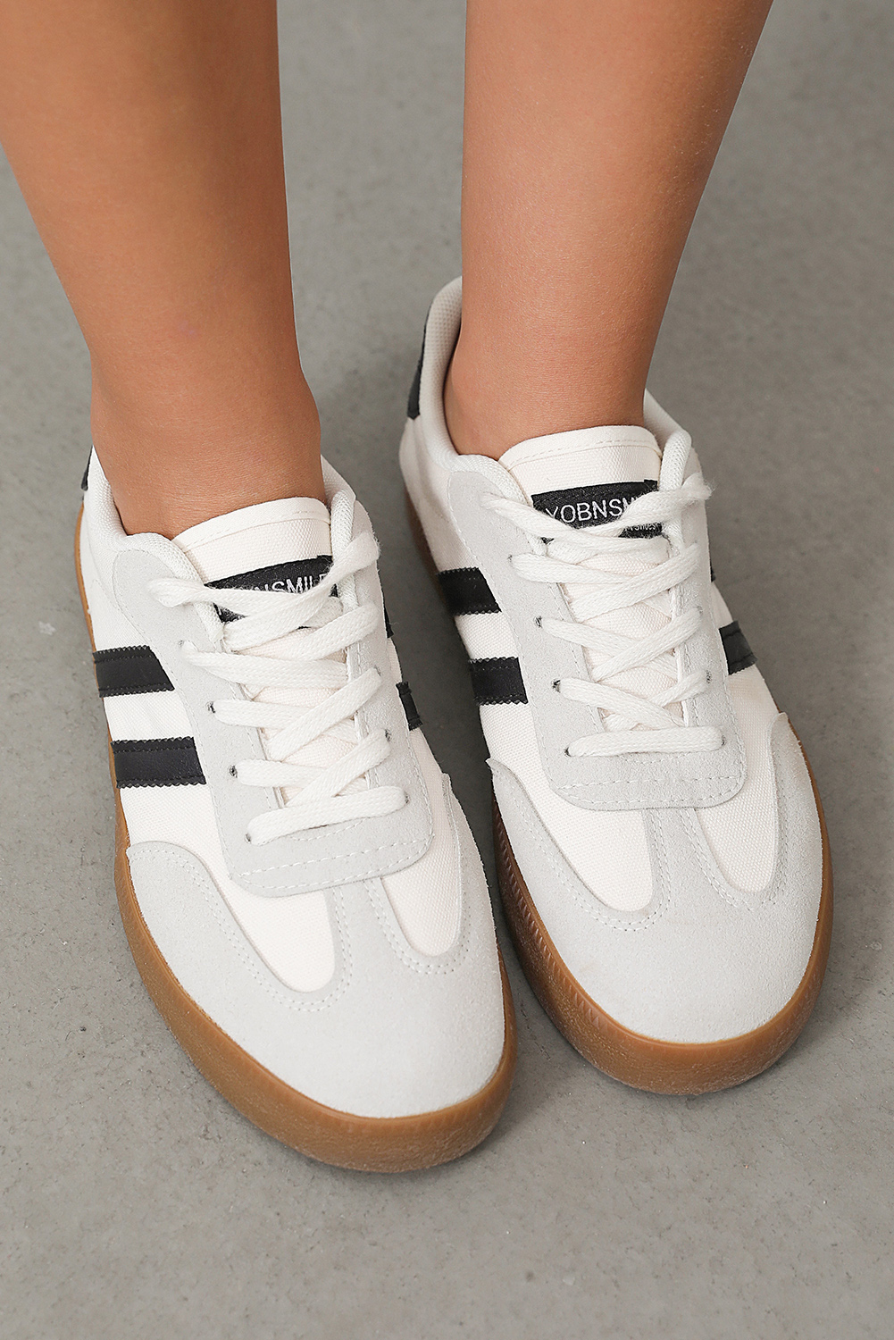 White Striped Lace-up Flat Sneakers - Image 2