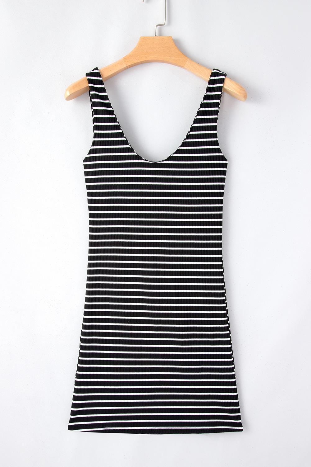 Black Stripe Ribbed Knit Sleeveless Mini Dress - Image 8