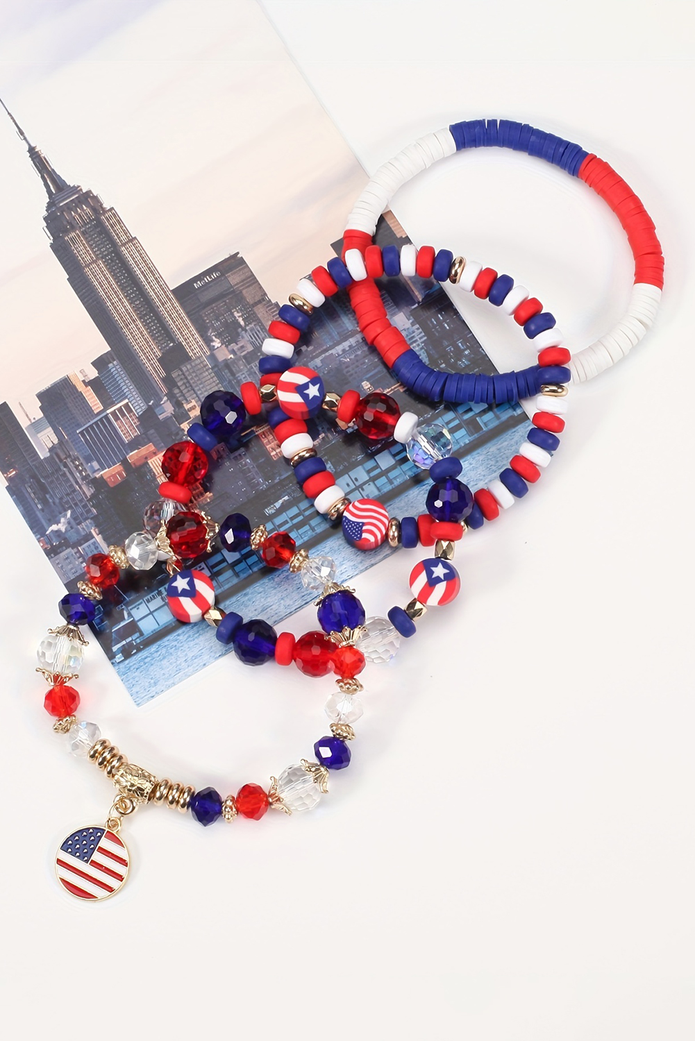 Fiery Red Flag Day Beaded Multilayered Bracelet - Image 2