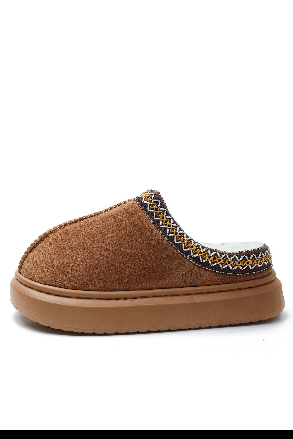 Chestnut Contrast Edge Suede Plush Lined Thick Sole Winter Slippers - Image 6