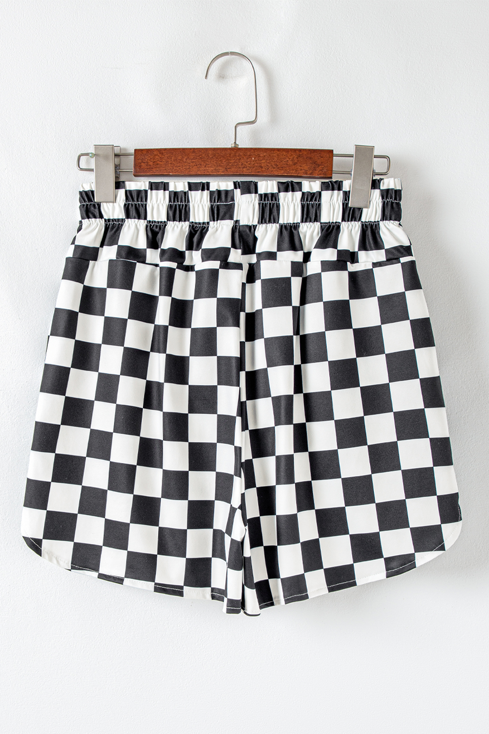 Black Checkered Print High Waist Casual Shorts - Image 5