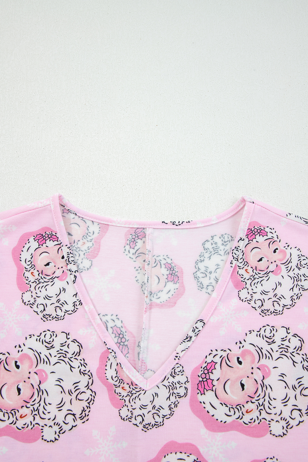 Pink Santa Claus Print V Neck Tee Drawstring Pants 2pcs Lounge Set - Image 6