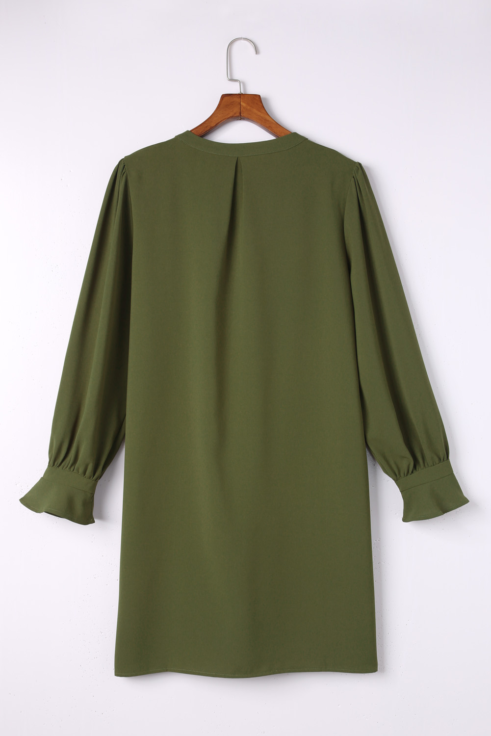 Green Split V Neck Ruffled Sleeves Shirt Dress - Image 7