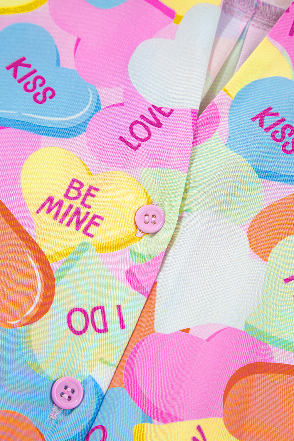 Pink Valentines Candy Heart V Neck Collared Tunic Shirt and Shorts 2pcs Pajama Set - Image 5