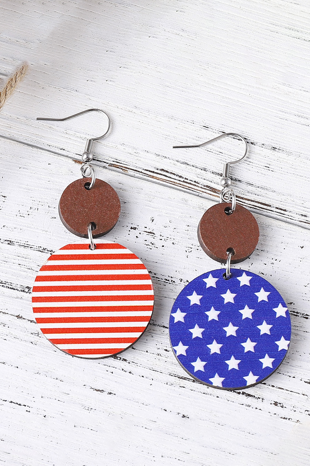 Dark Blue 4th of July Wooden Flag Earrings - Image 3