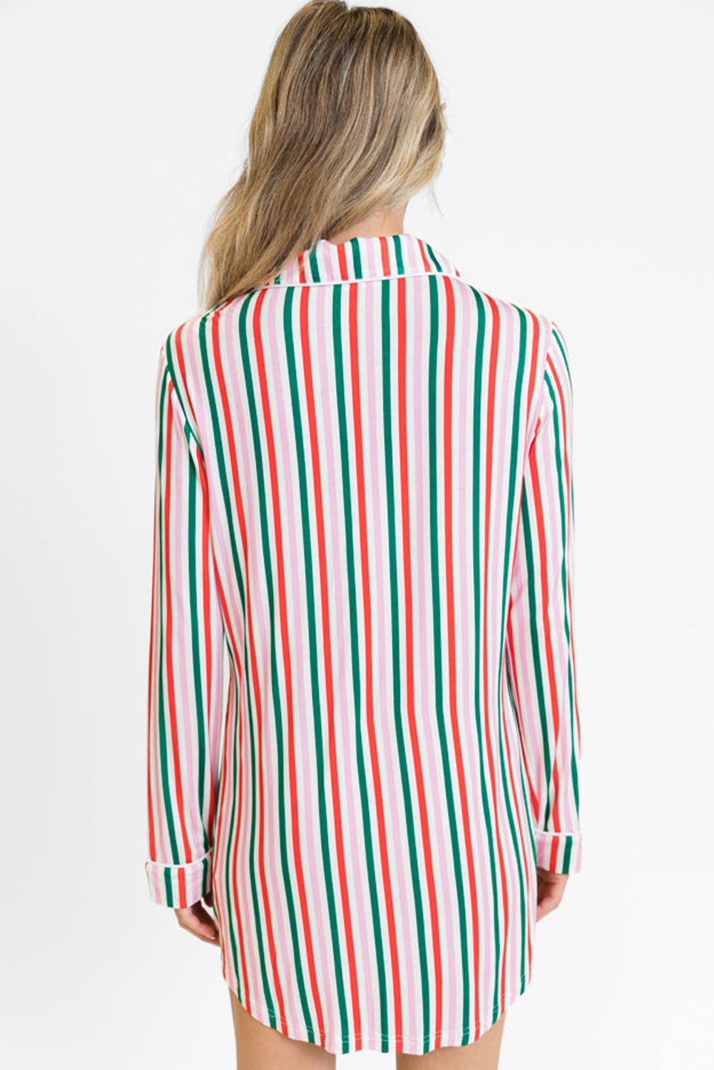 Pink Stripe Christmas Long Sleeve Shirt Style Lounge Dress - Image 4