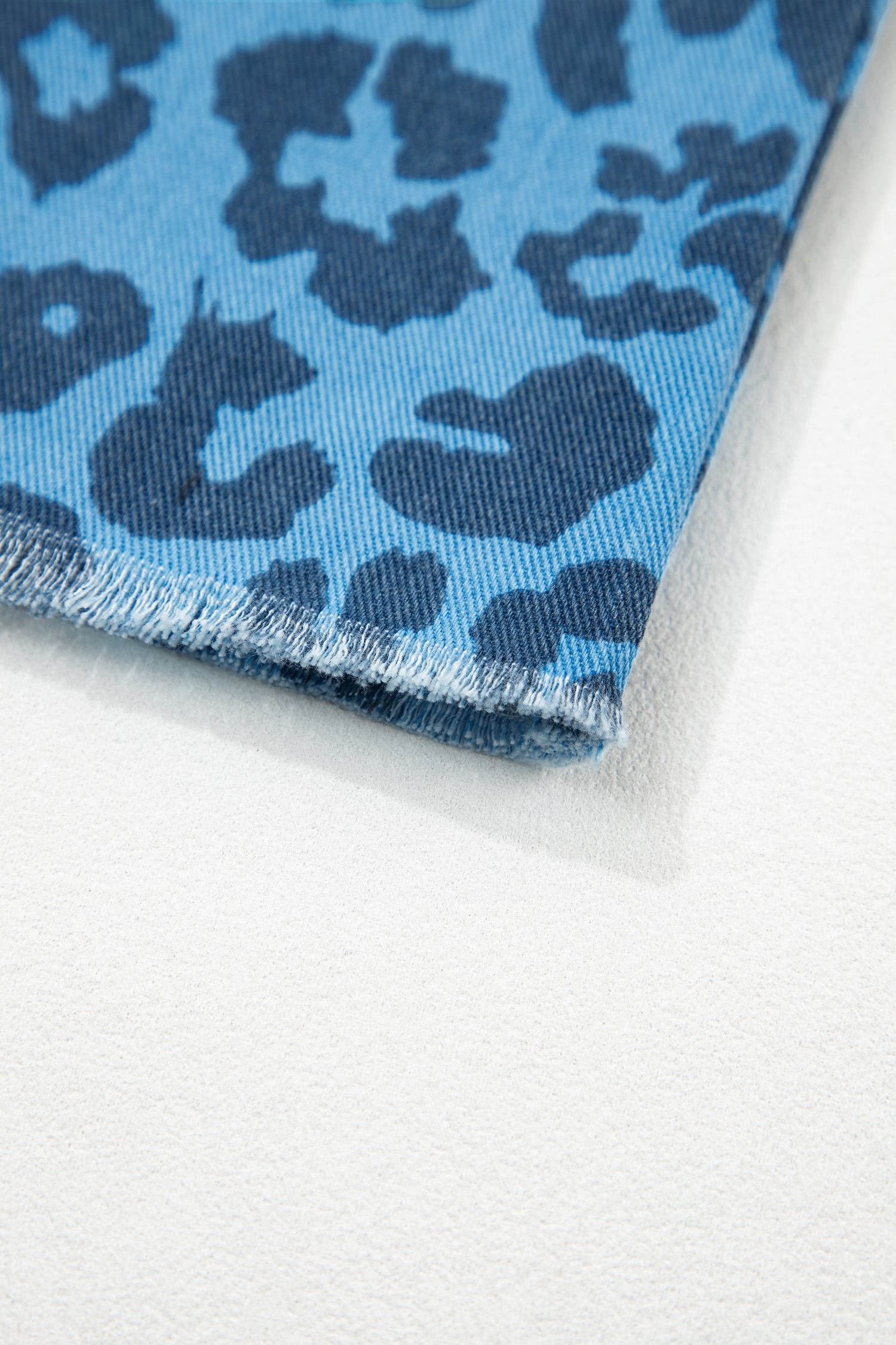 Sky Blue Leopard Denim Frayed Split Denim Midi Skirt - Image 15