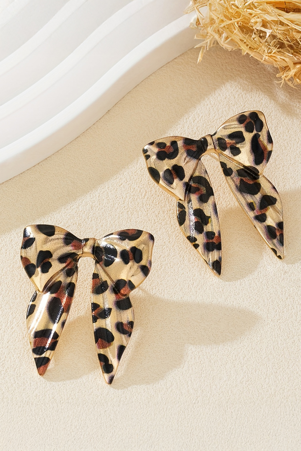 Gold Leopard Print Bow Knot Shape Plated Alloy Earrings - Image 2