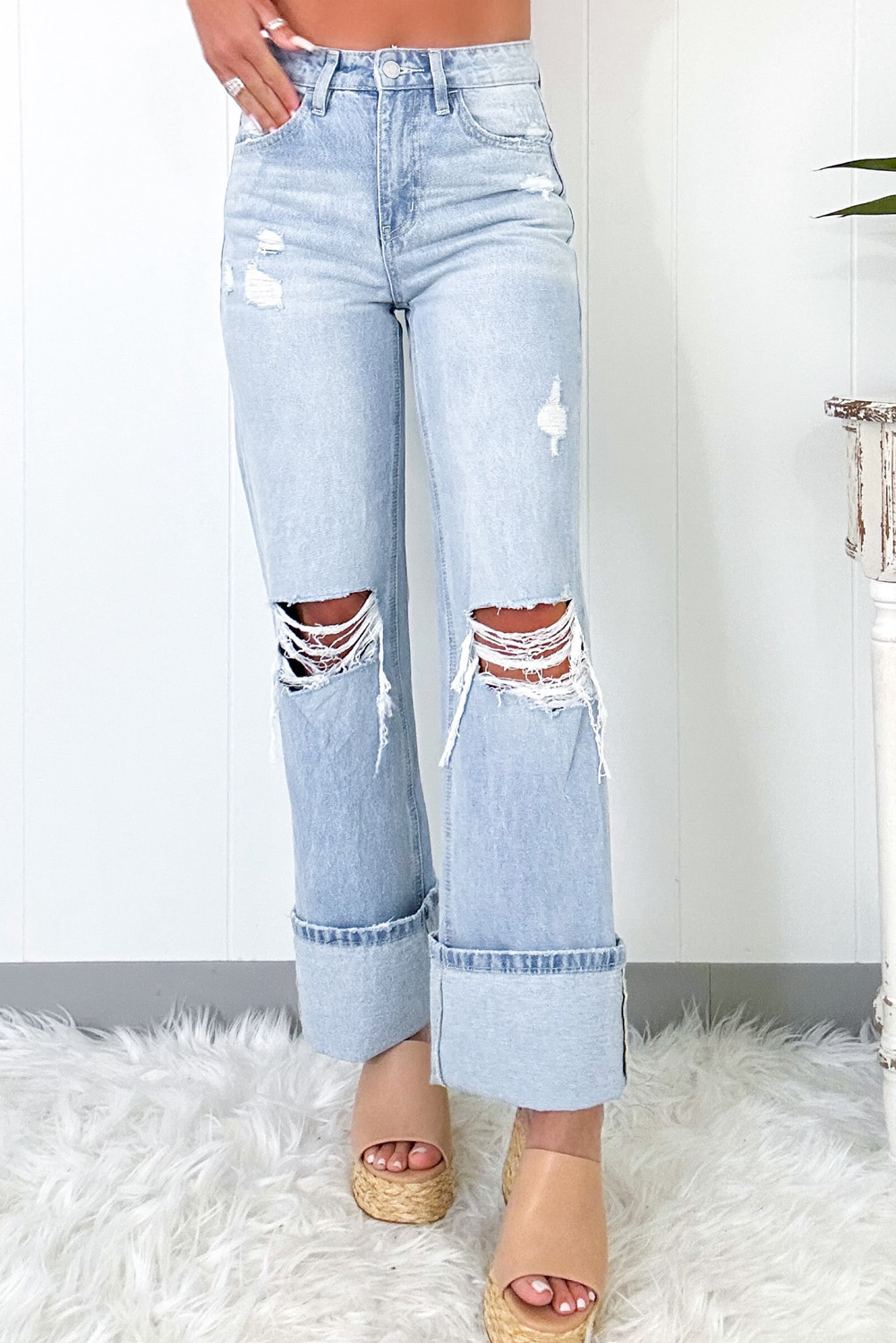 Beau Blue Light Wash Distressed Straight Jeans - Image 3