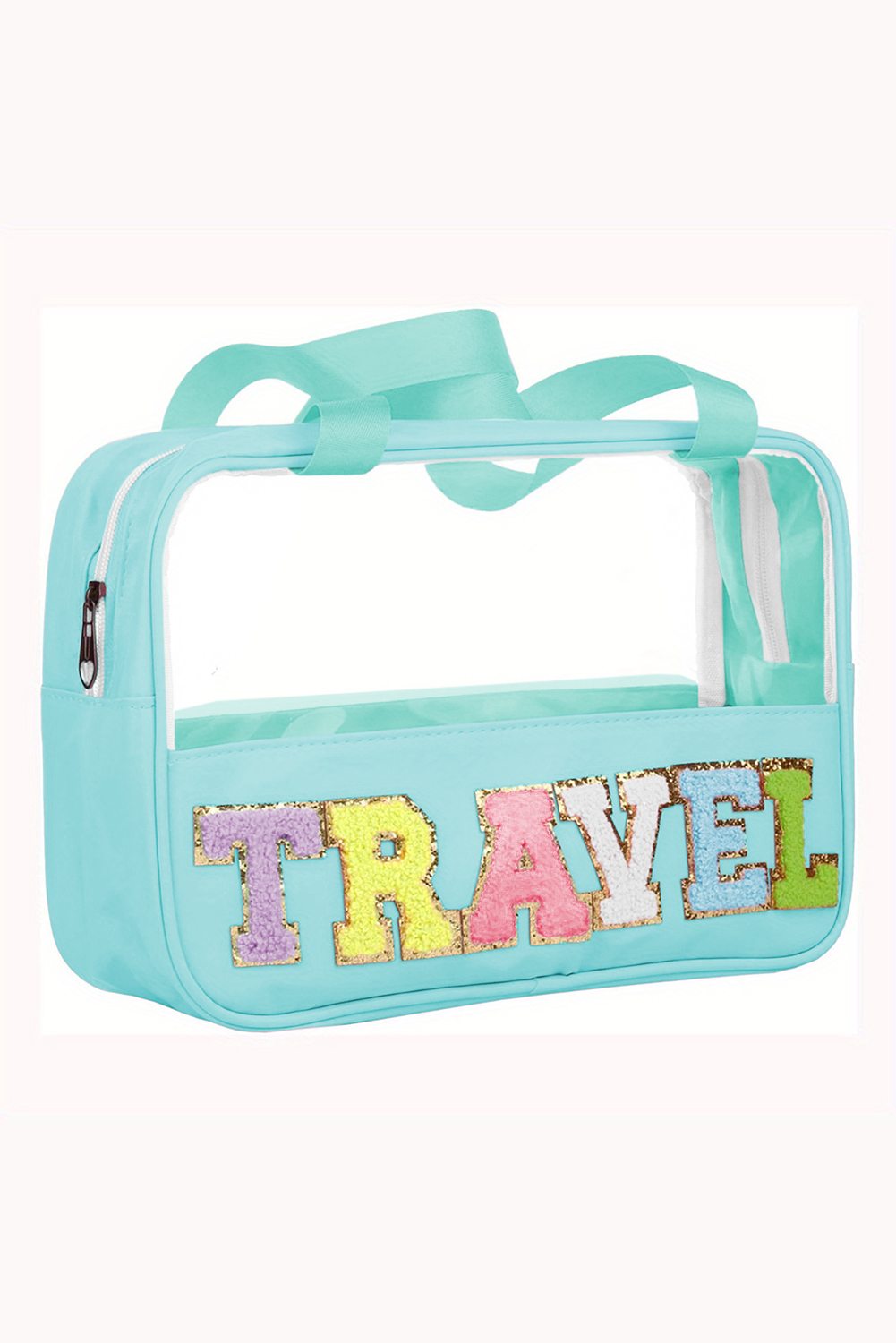 Mint Green TRAVEL Chenille Letter Clear PVC Makeup Bag - Image 5
