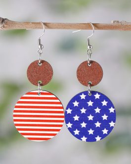 Dark Blue 4th of July Wooden Flag Earrings