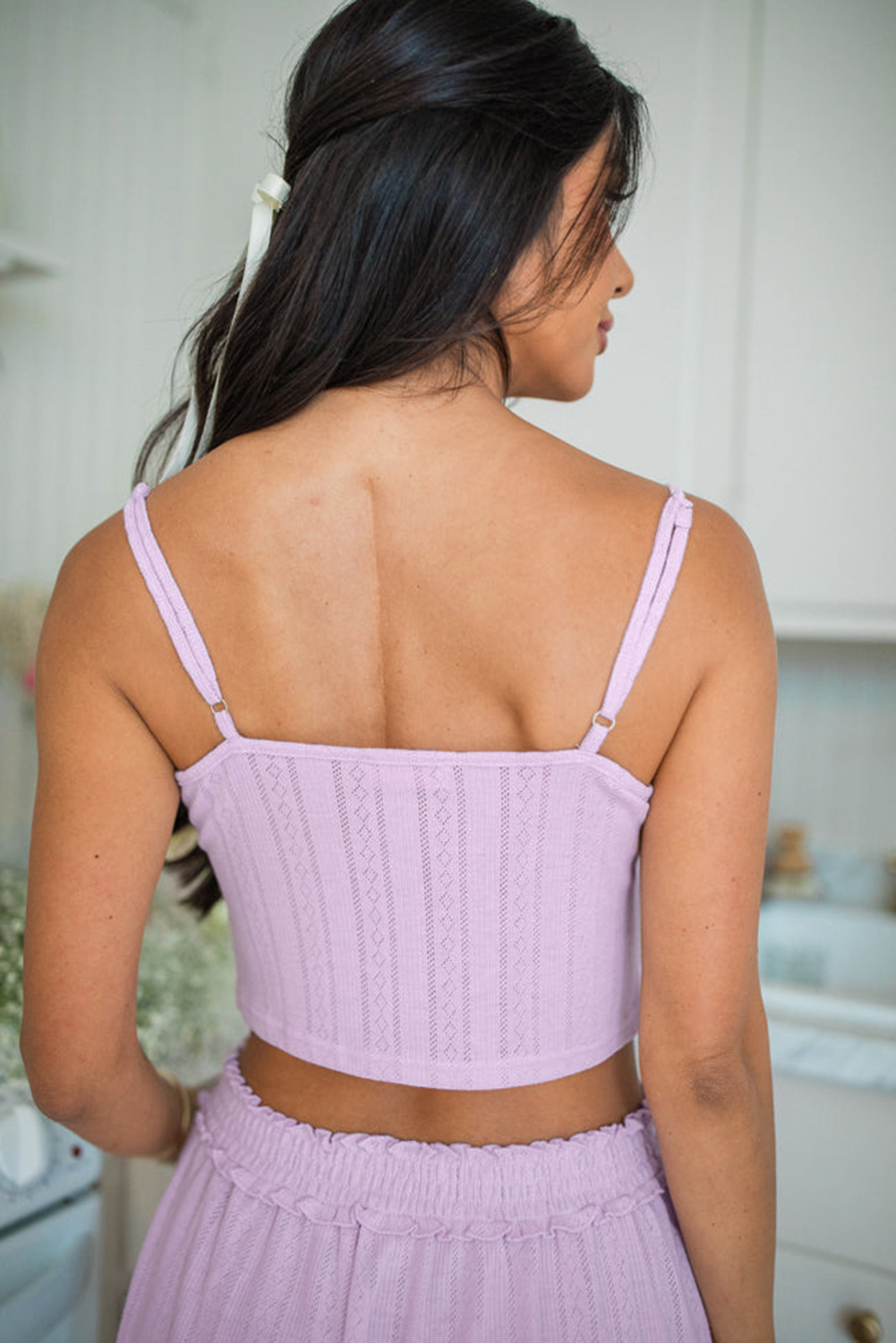 Orchid Petal Delicate Texture Cropped Cami Shorts and Cardigan 3pcs Lounge Set - Image 4