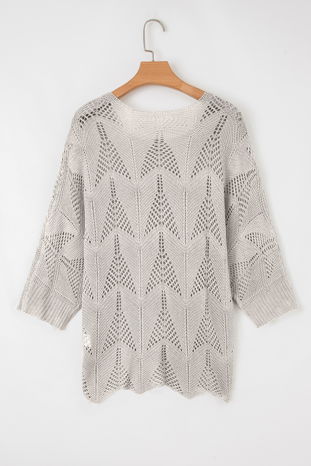 Seagrass Hollow Out Knit 7/8 Sleeve Casual Sweater - Image 5