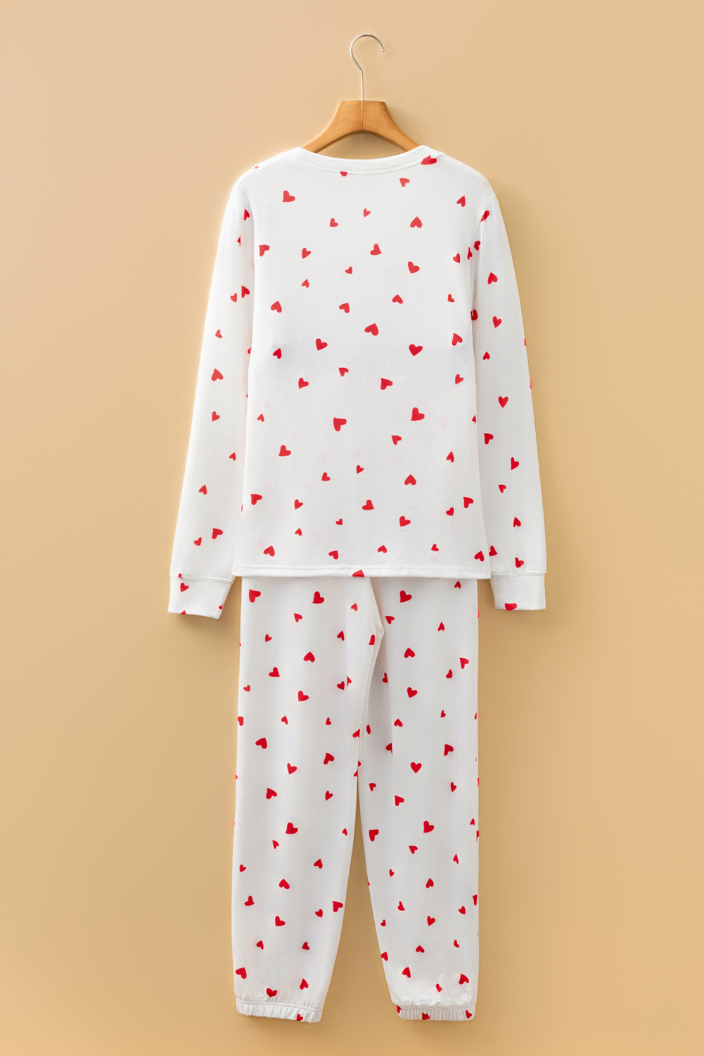 Fiery Red Tiny Hearts Printed Long Sleeve Top Drawstring Lounge Pant Set - Image 5