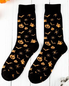Black Spooky Season Halloween Element Print Socks