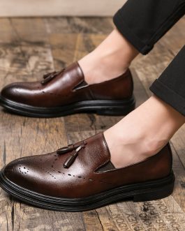 Men Dress Shoes Genuine Leather Brogue Shoes Man Business Casual Leather Oxford Shoes Dance Party Wedding Formal Shoes Male