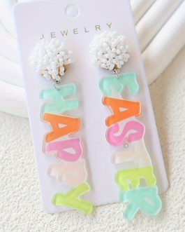 Pink Colorful HAPPY EASTER Drop Earrings
