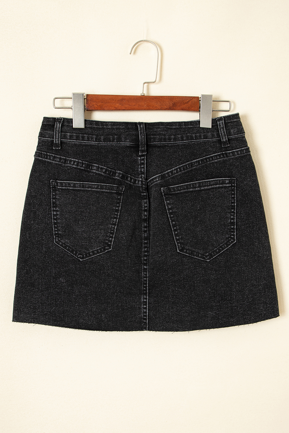 Carbon Grey Mineral Wash Ripped Raw Hem Denim Mini Skirt - Image 4
