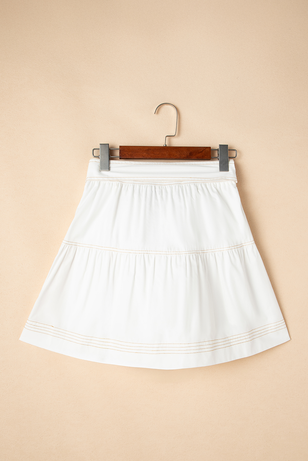 White Contrast Stitching Trim Knotted High Waist A-Line Mini Skirt - Image 4