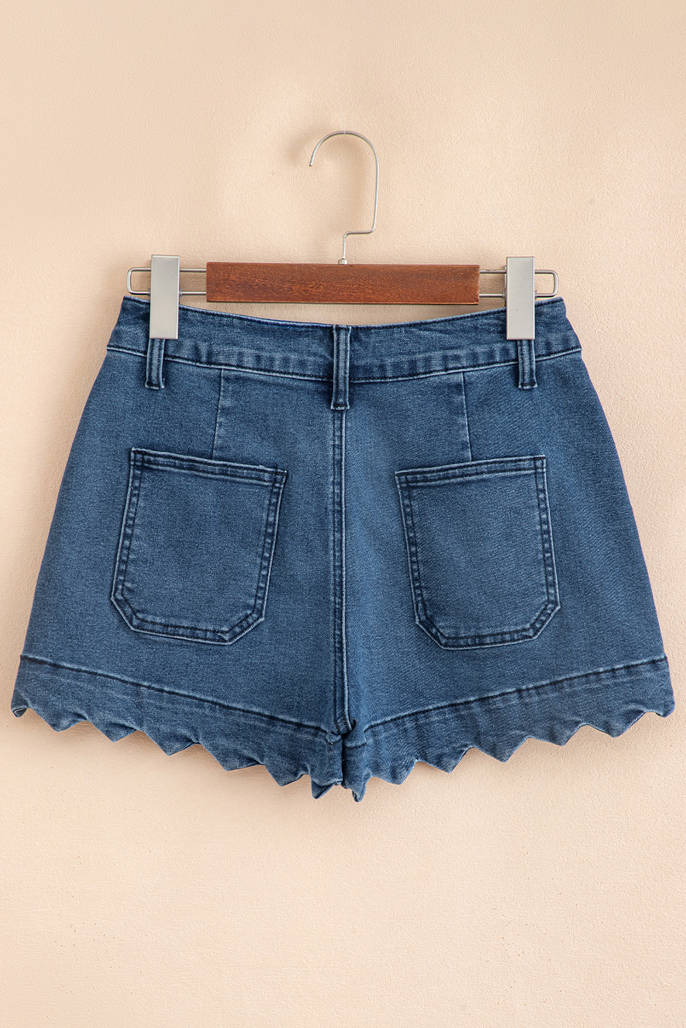 Sail Blue Scalloped Hemline Acid Wash High Waist Denim Shorts - Image 5