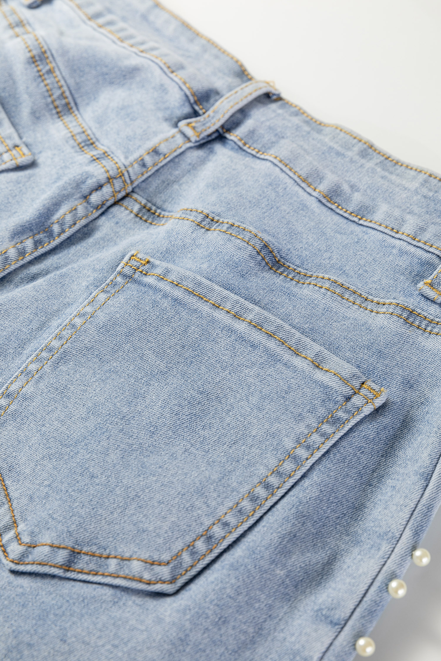 Beau Blue Mid Rise Pearl Embellished Split Wide Leg Jeans - Image 11