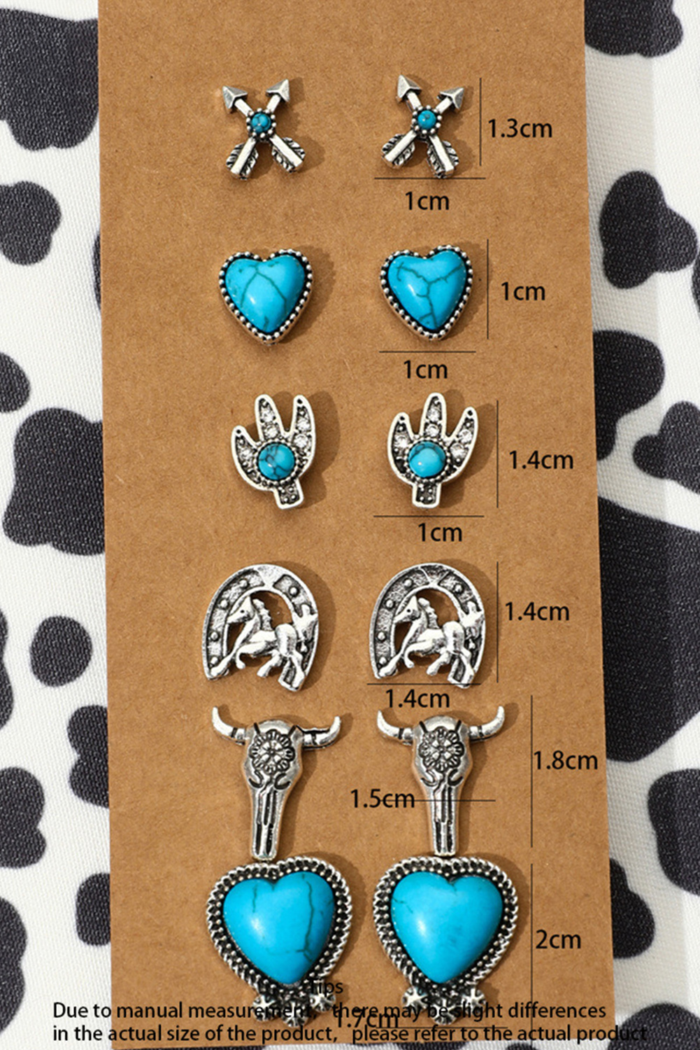 Silvery 6 Pairs Western Turquoise Alloy Stud Earrings - Image 2