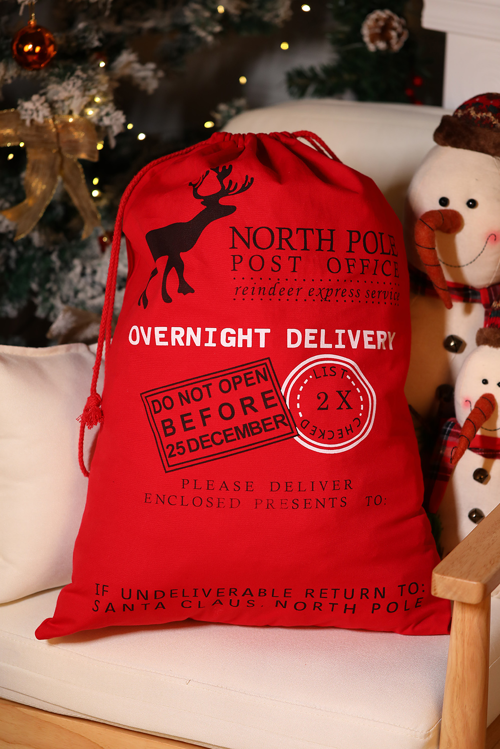 Fiery Red Christmas Drawstring Large Gift Bag 50*66cm - Image 3