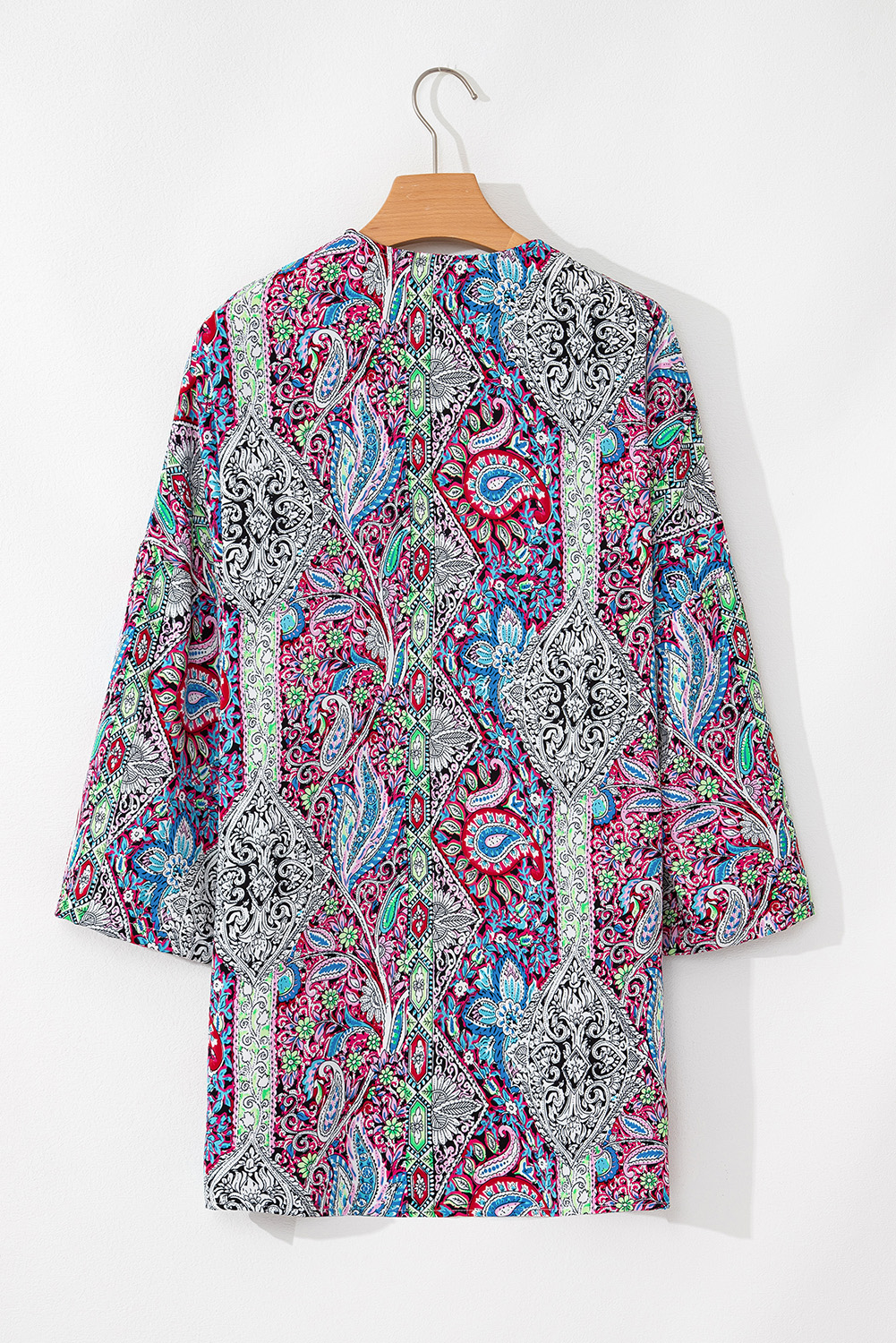 Red Paisley Print Open Front Kimono - Image 8