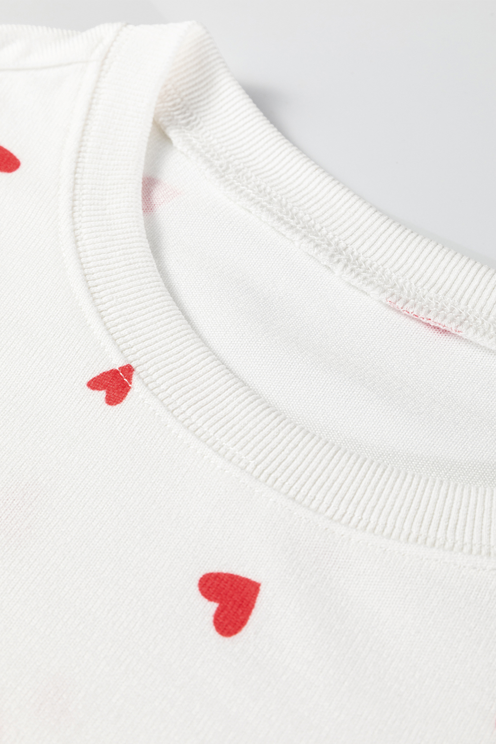 Fiery Red Tiny Hearts Printed Long Sleeve Top Drawstring Lounge Pant Set - Image 7