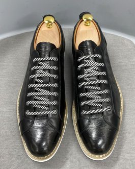 European Style Men's Casual Shoes Real Cow Leather Green Black Fashion Designer Luxury Crocodile Print Street Flat Shoes for Men