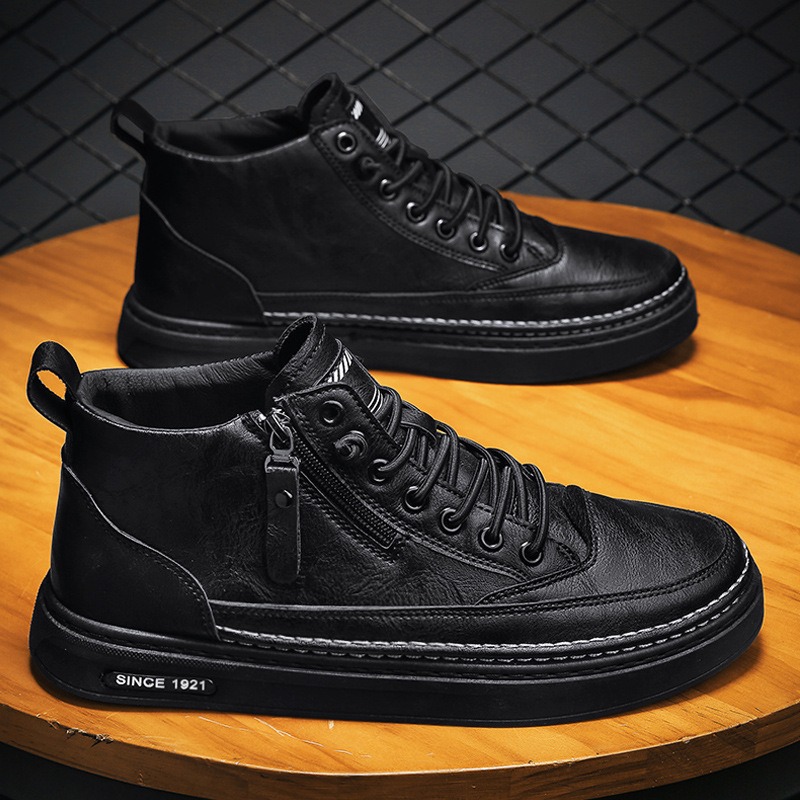 Martin boots, high top casual board shoes, trendy and versatile black workwear boots, sports and casual shoes for men - Image 2