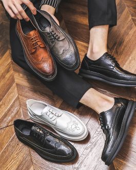 Oxford Shoes Fashion Brogue Men Leather Formal Dress Shoes Man Comfortable Office Party Footwear
