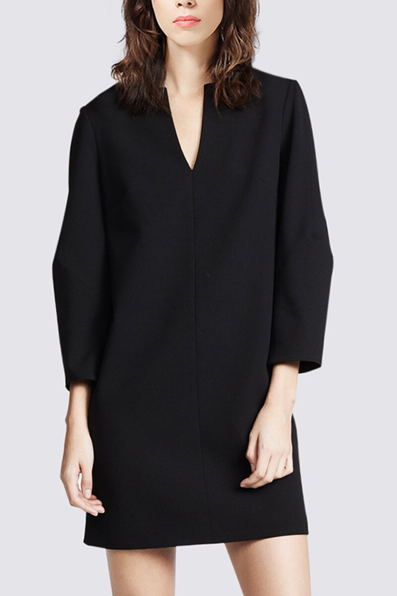 Fashion Women's Dress New V-neck Loose Solid Color Wrist Sleeve Above Knee Dresses Female Temperament Autumn - Image 8