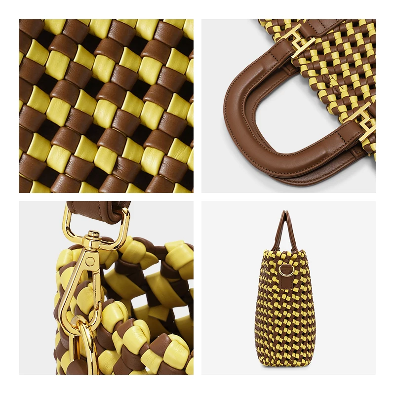 Soft Leather Woven Shoulder Bag Large Fashion Tote Bag Women Top Handle Handbags 2 Pcs Set Luxury Design Crossbody Bag - Image 3