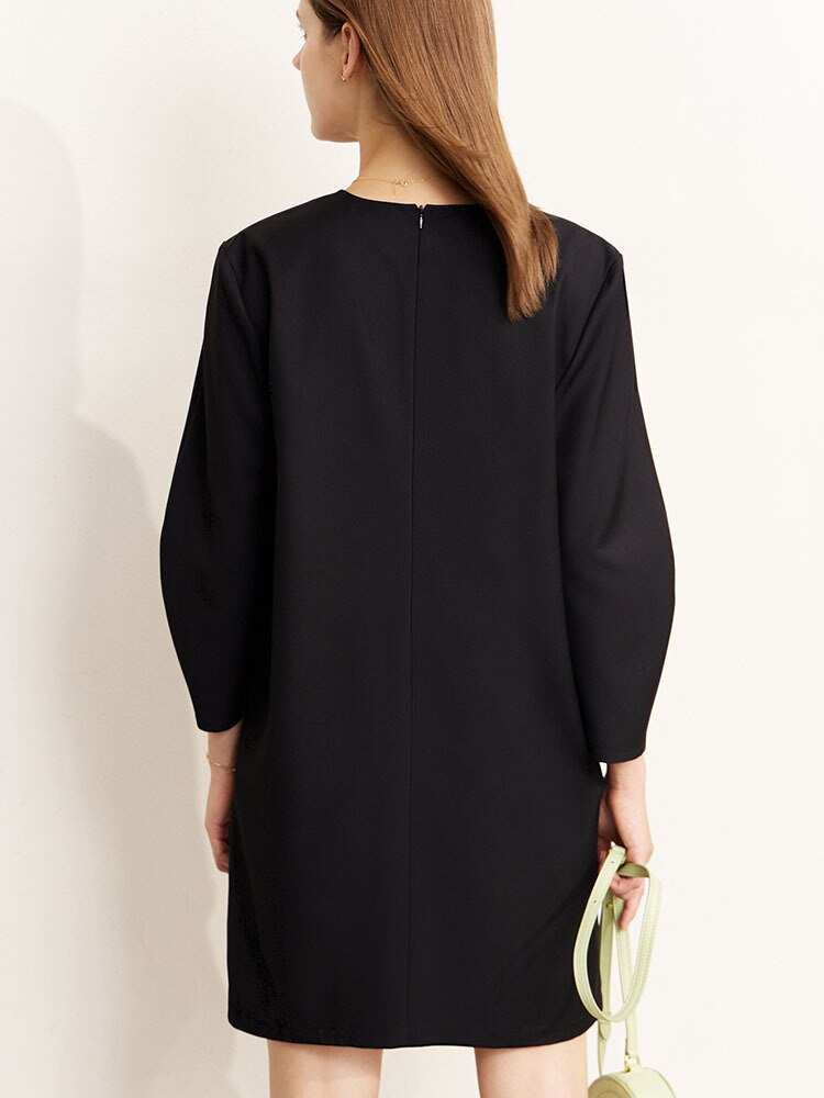 Fashion Women's Dress New V-neck Loose Solid Color Wrist Sleeve Above Knee Dresses Female Temperament Autumn - Image 4