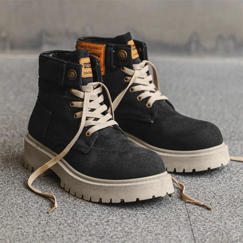 Cowboy boots new autumn thick soled Martin boots fashionable retro washed high top big toe shoes for men - Image 3