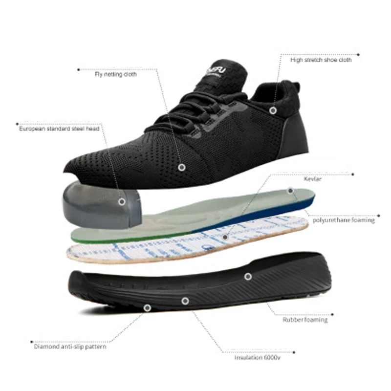 Steel Toe Safety Men Work Shoes Summer Fashion Breathable Slip On Boots Casual Mens Shoe Puncture Proof Safe Work - Image 2