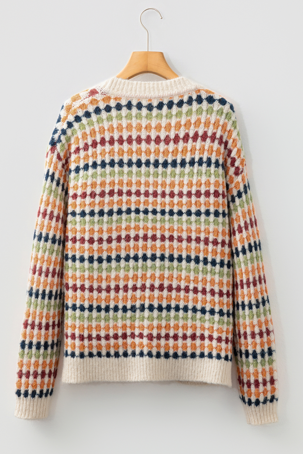 Multicolour Dotty Pattern Knit Button Front V Neck Sweater Cardigan - Image 4