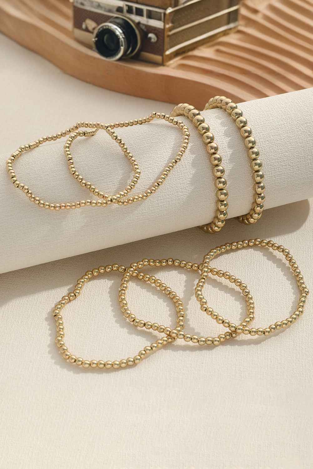 Gold 7pcs/Set Minimalist Plated Beaded Luxury Bracelet Set - Image 4