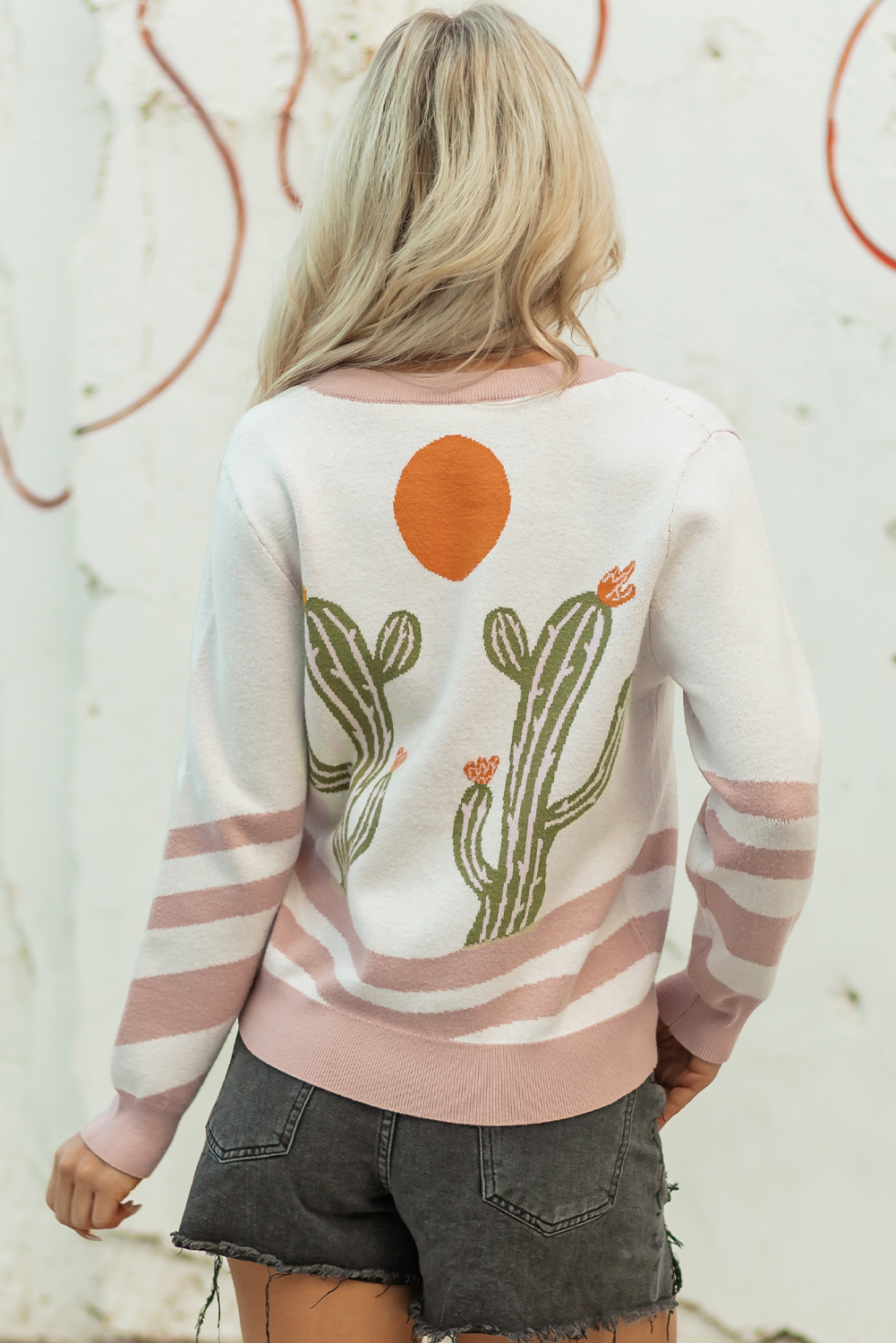Apricot Desert Cactus Buttoned Front Sweater Cardigan - Image 2