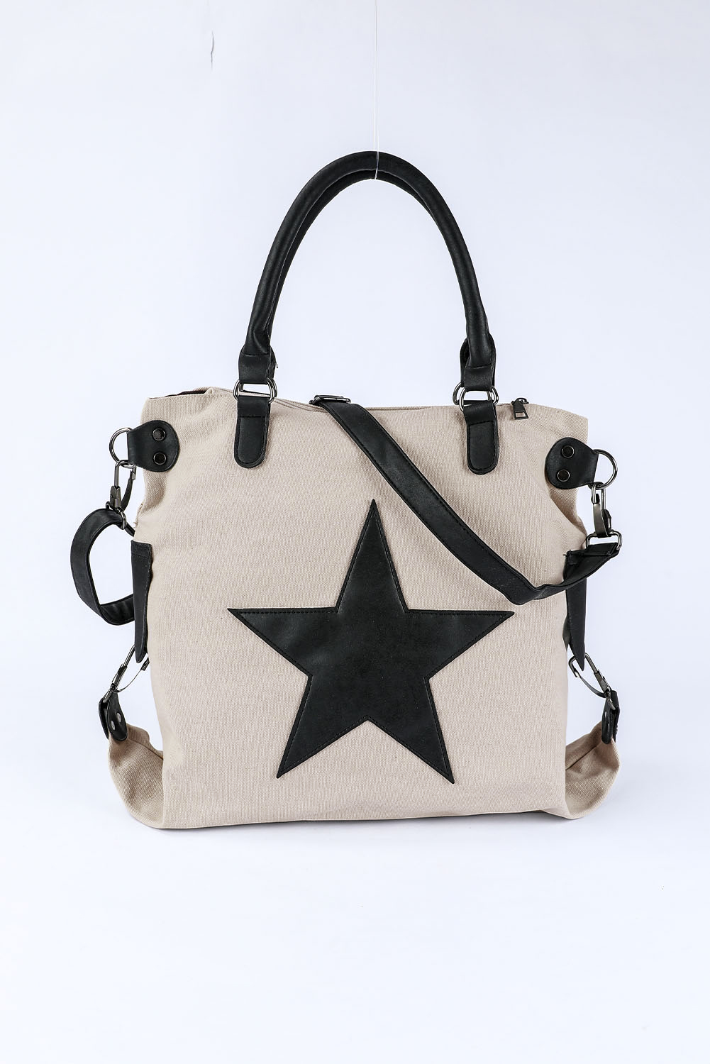 Beige Casual Five-pointed Star Canvas Tote Bag - Image 8