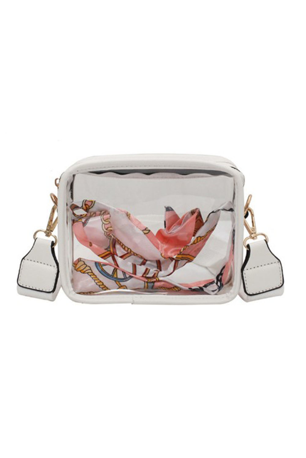 White Clear PVC Leather Strap Crossbody Bag - Image 8