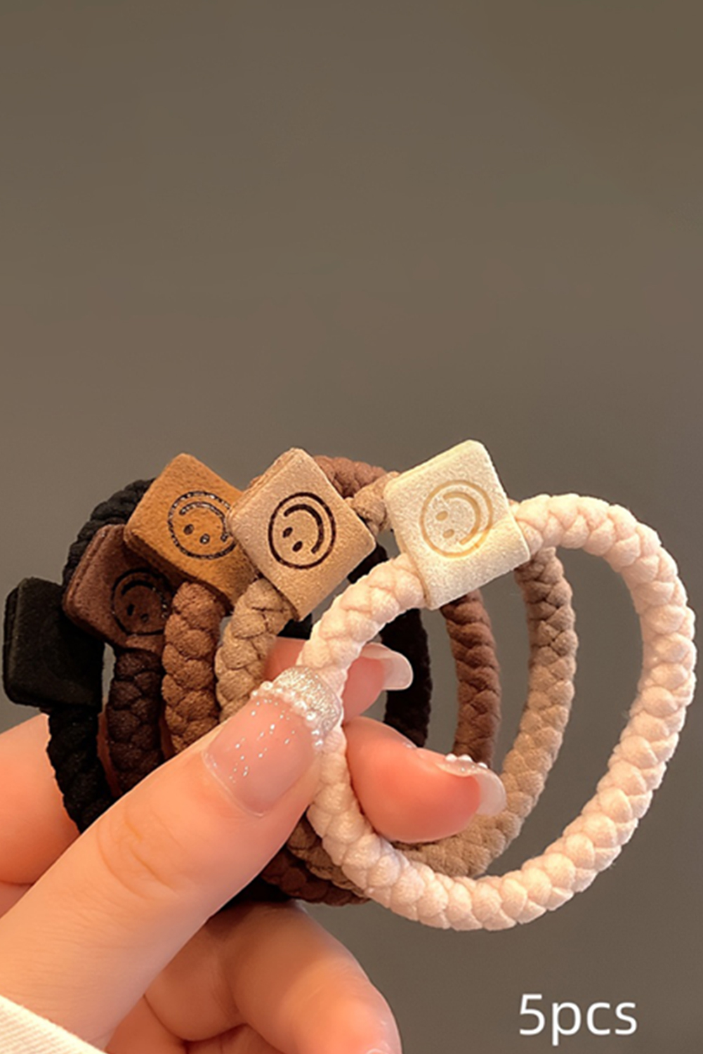 Chestnut 5pcs Smile Face Decor Braided Hair Ties - Image 2