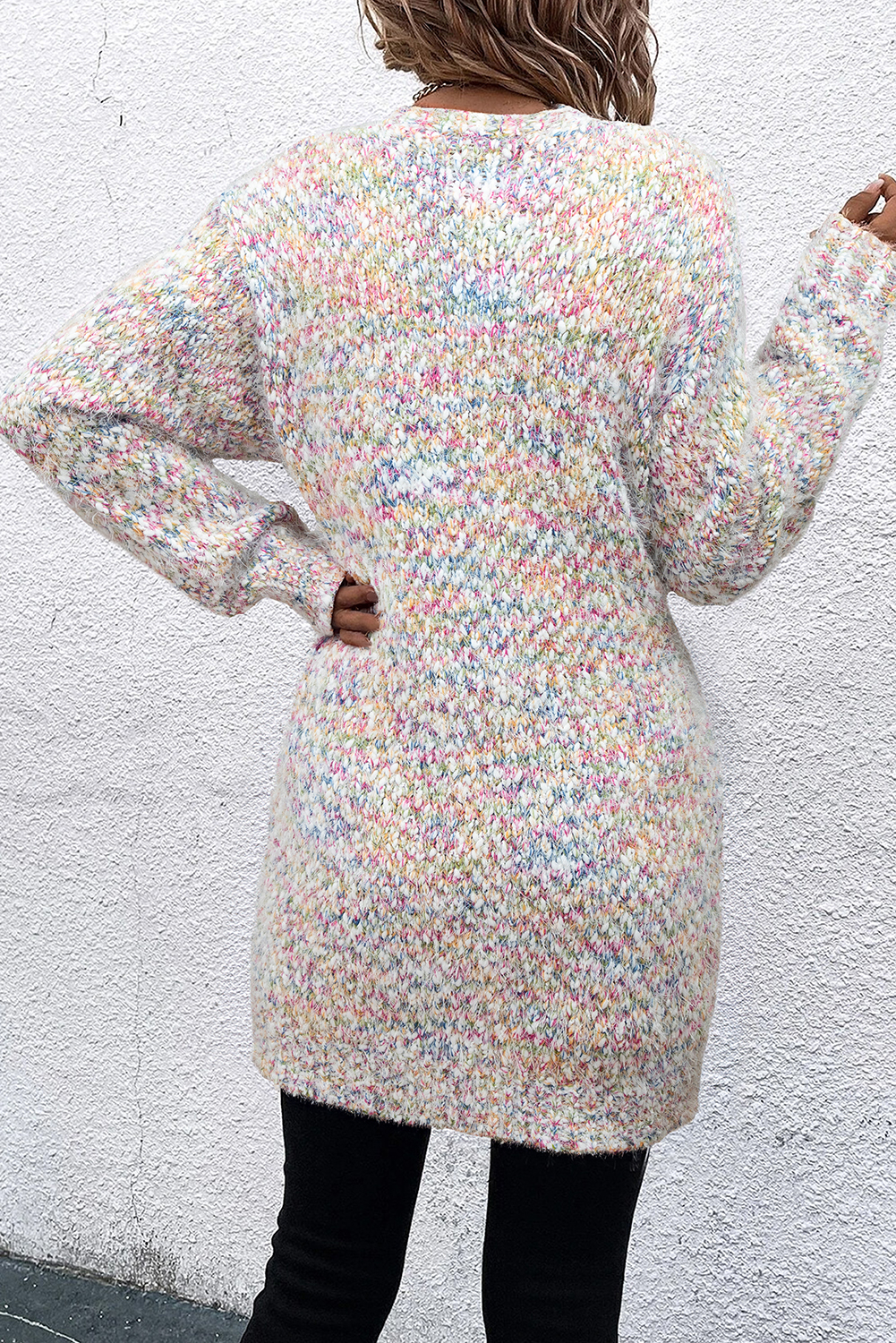 Yellow Multicolor Confetti Open Front Knit Cardigan - Image 2