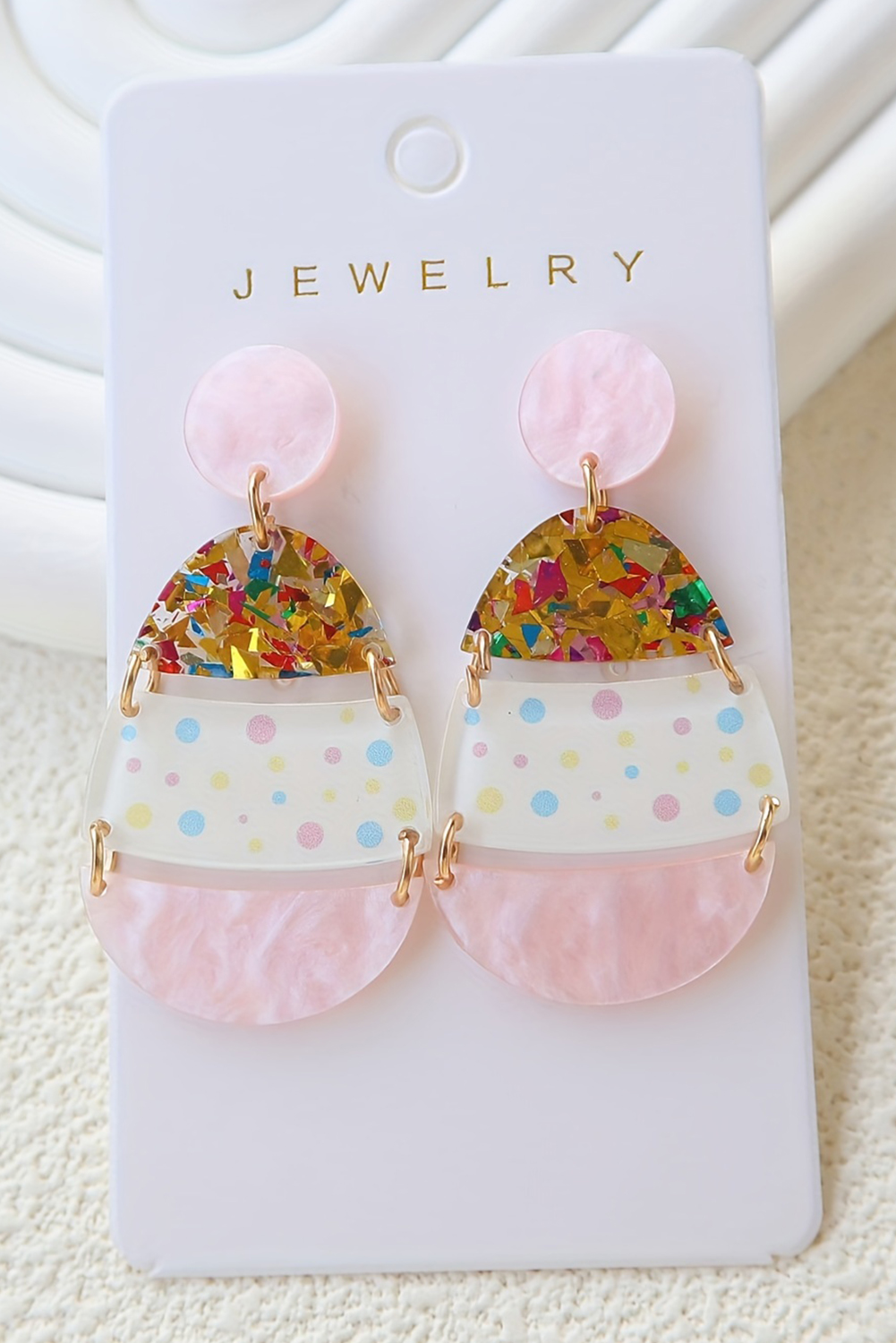 Pink Cute Printed Easter Egg Shape Drop Earrings - Image 6