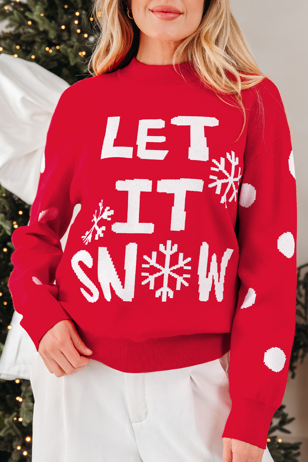 Red Dahlia LET IT SNOW Graphic Christmas Holiday Loose Sweater - Image 7