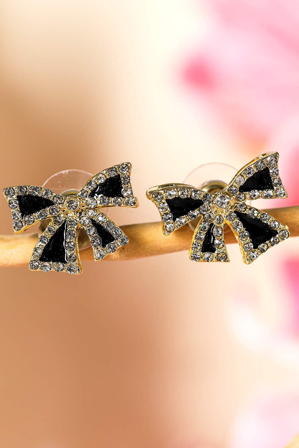 Black Rhinestone Bow Knot Stud Earrings - Image 4